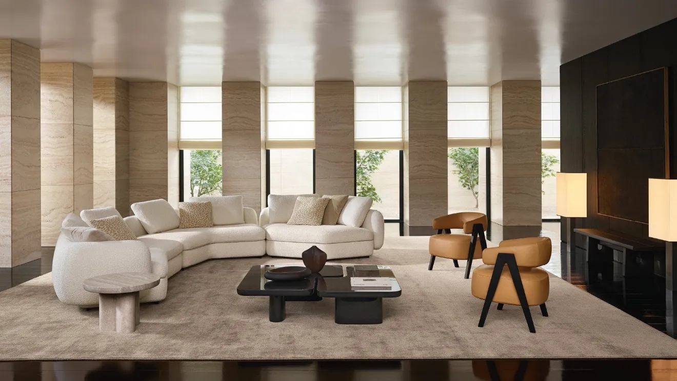 Ernest coffee tables in glossy Moka lacquered by Poliform.