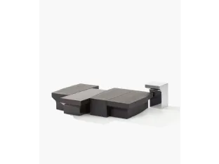 Joan coffee tables in wood, glossy lacquer and polished steel by Poliform.