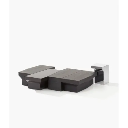 Joan coffee tables in wood, glossy lacquer and polished steel by Poliform.