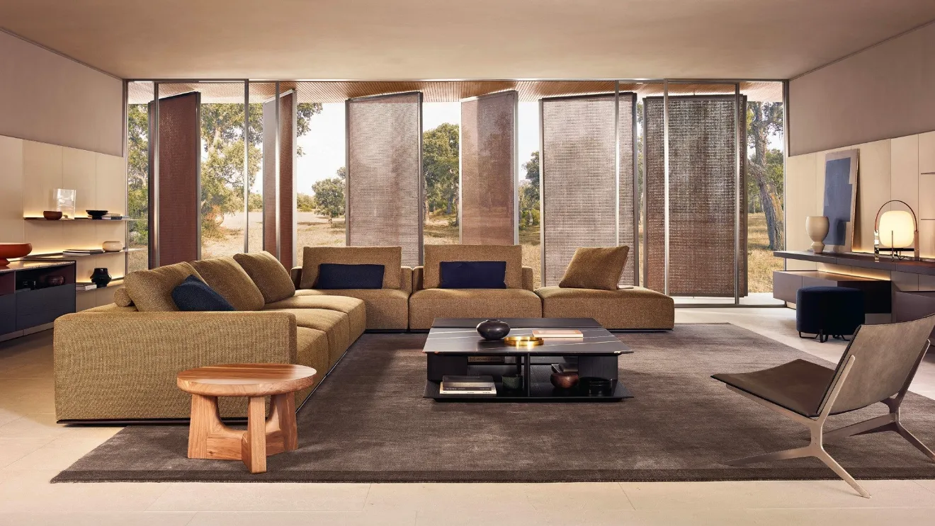 Nara walnut solid wood coffee table by Poliform.