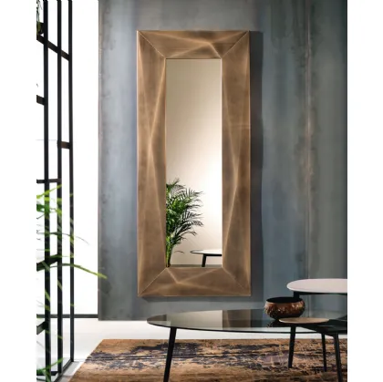 Diamond mirror with brushed brass frame by Riflessi.