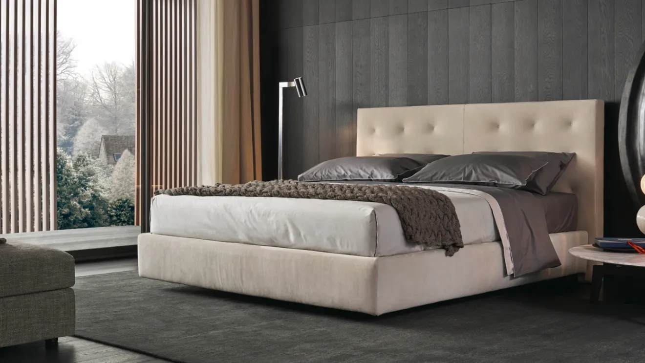 Nabuk leather bed with quilted headboard Arca by Poliform