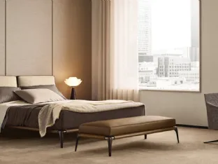 Bed with headboard in fabric and leather Park1 by Poliform.