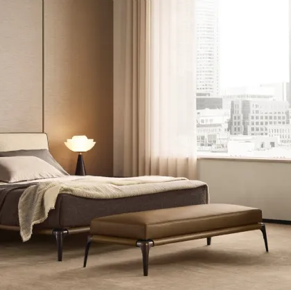 Bed with headboard in fabric and leather Park1 by Poliform.
