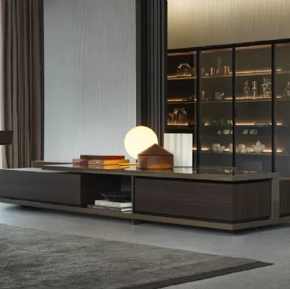 Bristol glossy lacquered and wood bookcase with glass doors by Poliform.