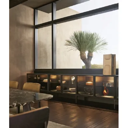 Aiko sideboard in black elm and transparent glass by Poliform.