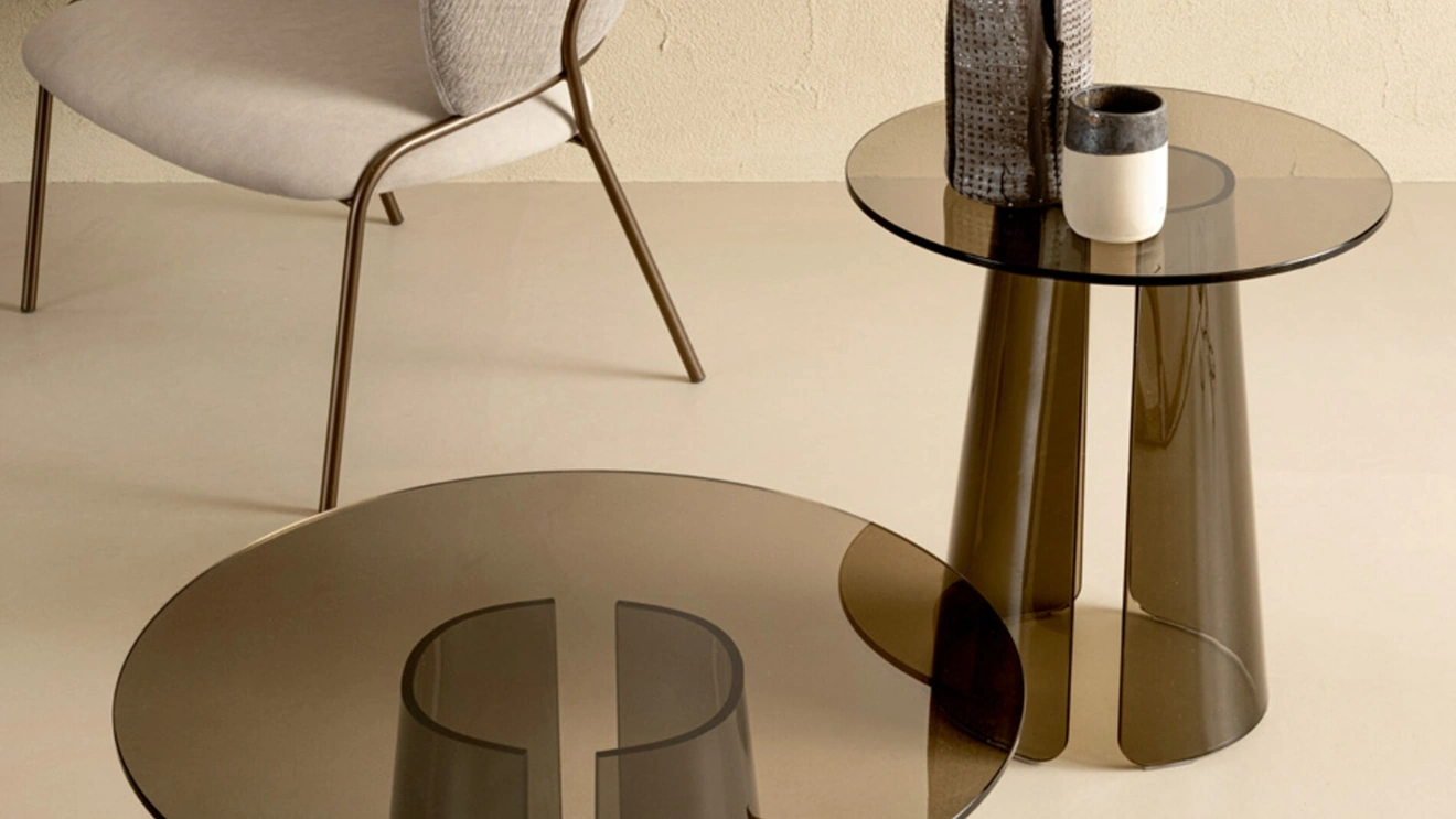 Kono coffee table in transparent bronzed glass by Riflessi