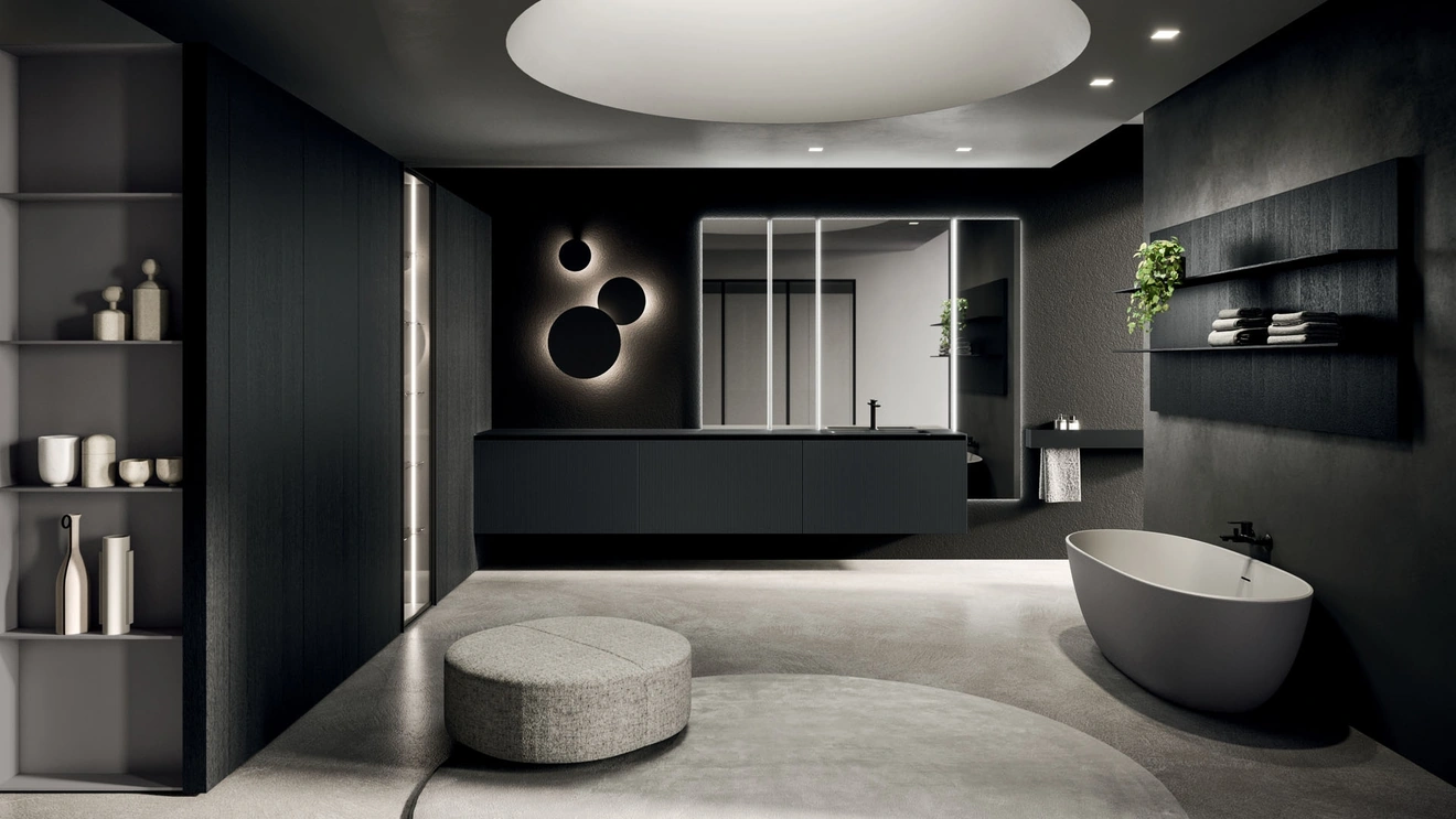 360Gradi 07 Wall-Mounted Bathroom Cabinet in Black Lacquered Oak by Arrital