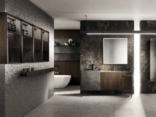 Floor-standing Bathroom Cabinet Lympha 02 in Oak and Oxidized Lacquered by Arrital