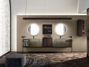 Floor-standing Lympha 06 bathroom cabinet in oxidized brass lacquer by Arrital