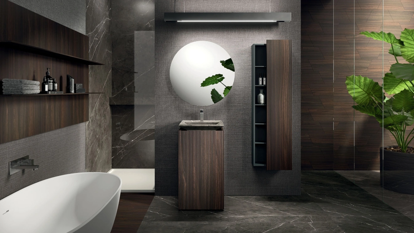 Floor-standing Lympha 09 bathroom cabinet in Arrital oak