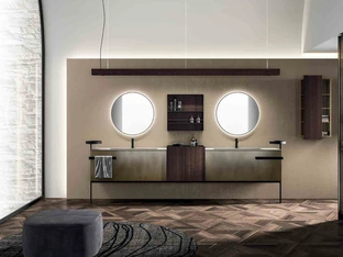 Bathroom Cabinet Lympha_Concept_06 in oxidized lacquered brass and thermally treated eucalyptus by Altamarea