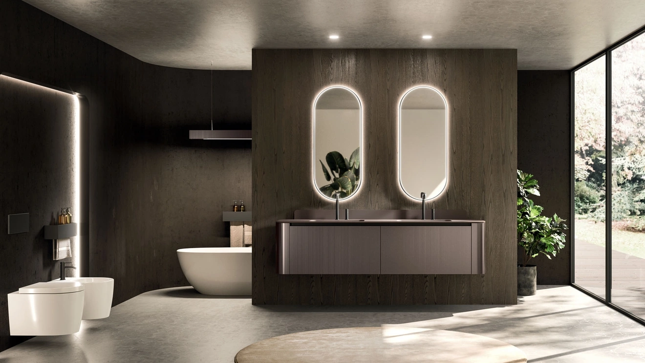 Arrital Modo Project 08 Wall-Mounted Bathroom Cabinet in Metal Brown Lacquered Finish