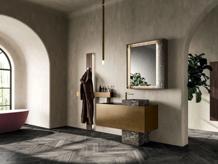 Floor-standing Bathroom Cabinet Must 02 in Metal Bronze Lacquer and Arrital Marble