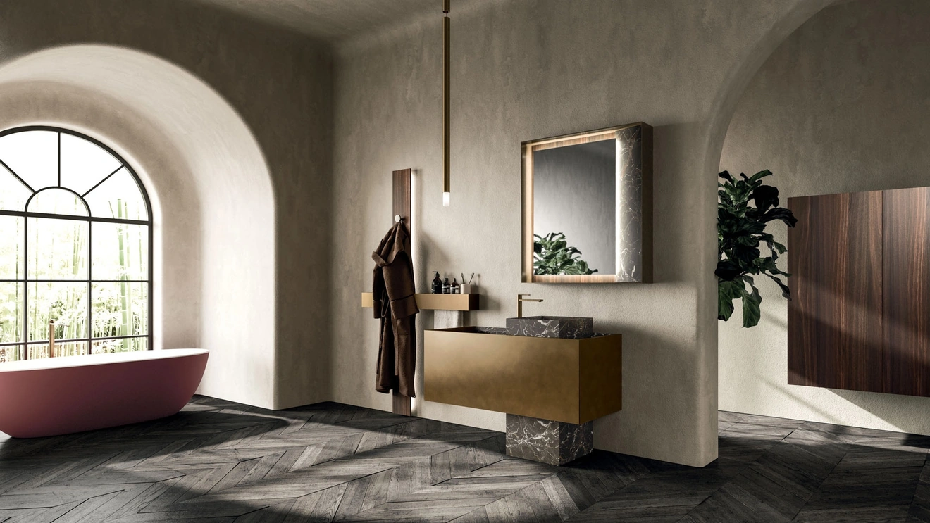 Floor-standing Bathroom Cabinet Must 02 in Metal Bronze Lacquer and Arrital Marble