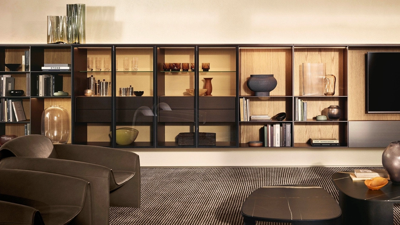 Code floating bookcase by Poliform