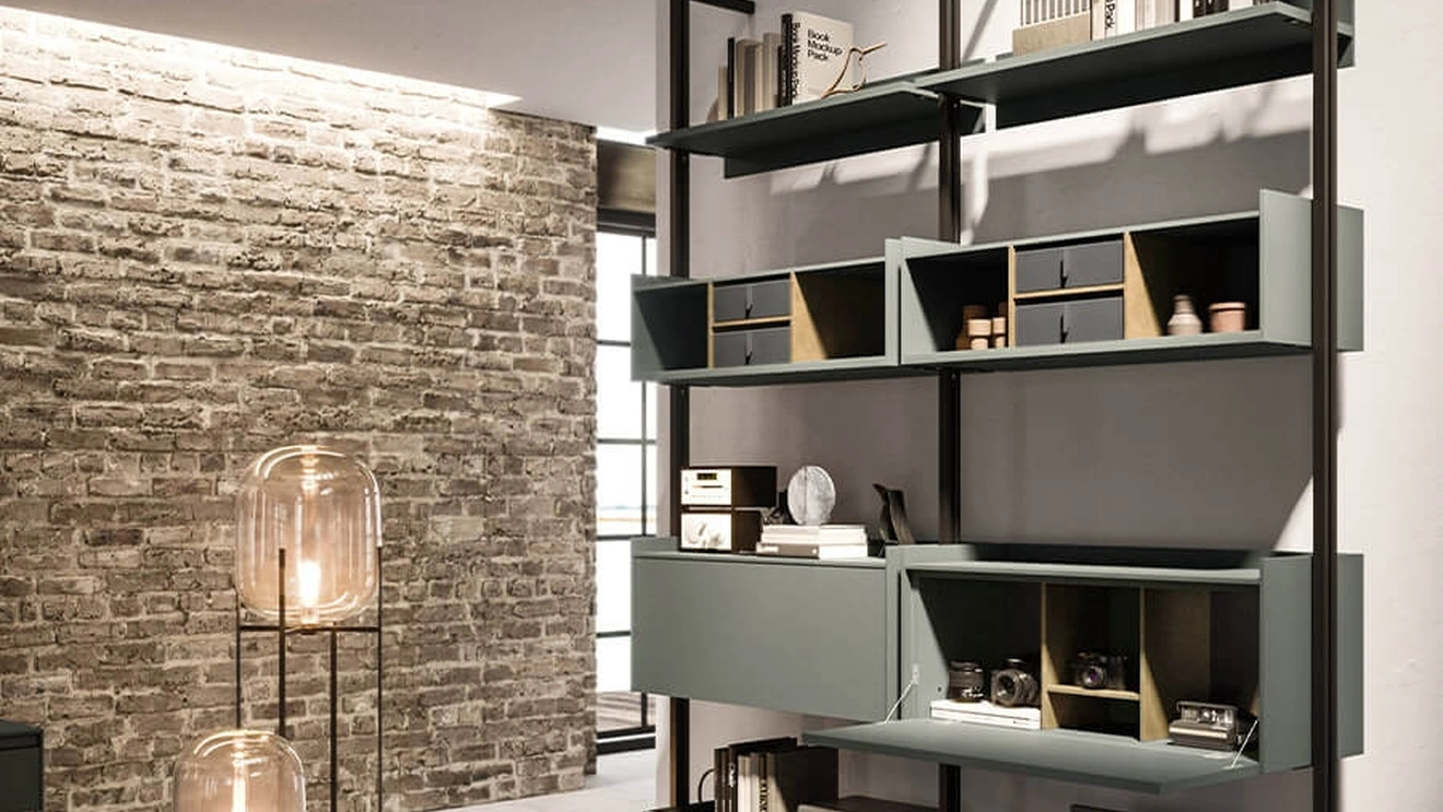 Wall-mounted Vertical bookcase in aluminum and lacquered finish by Arrital