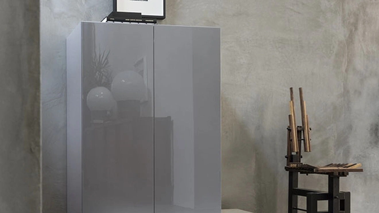 Block sideboard in glossy lacquer with textured base by Mogg