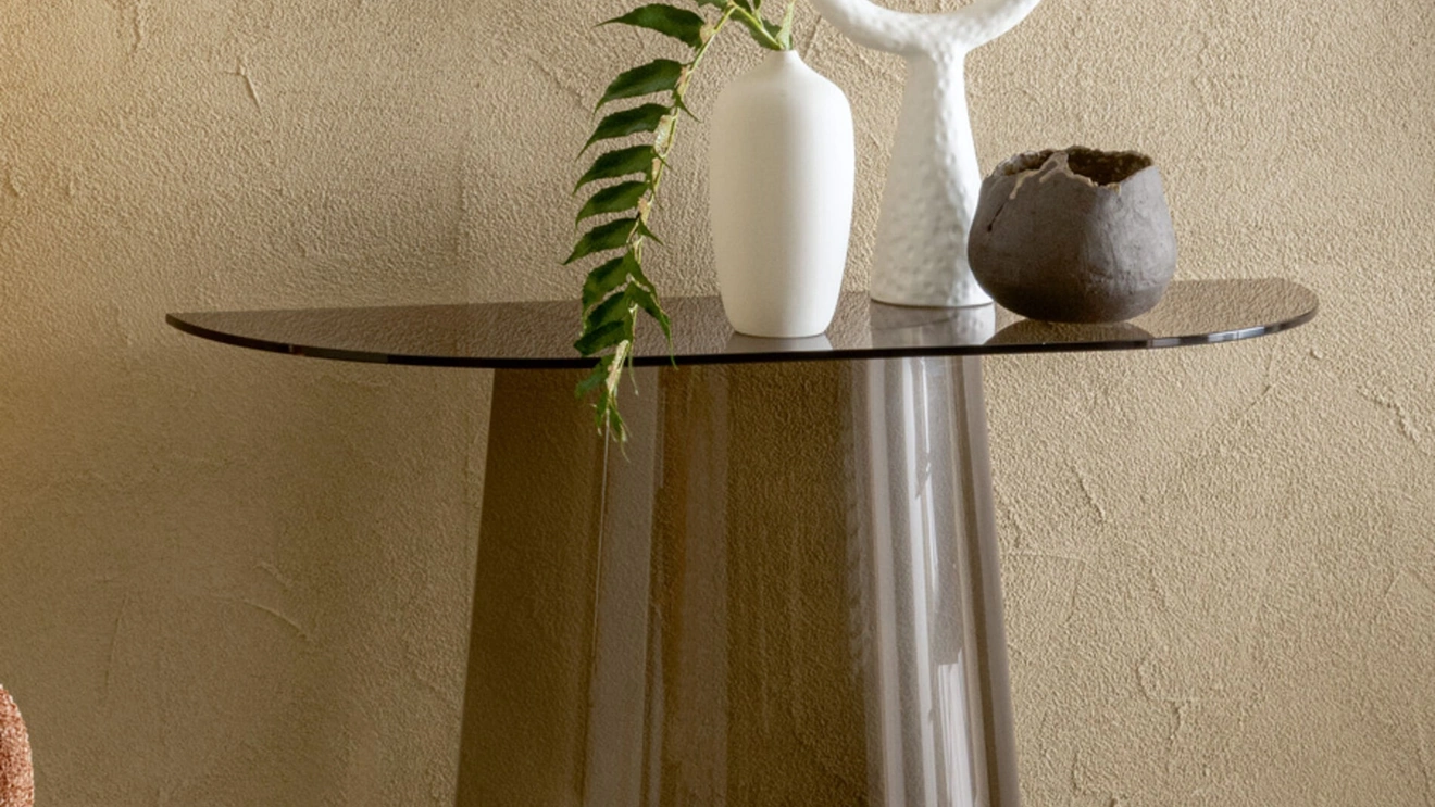 Opera transparent bronze glass entrance console by Riflessi