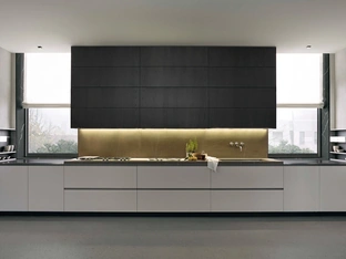 My Planet linear design kitchen in lacquered and wood finish by Poliform