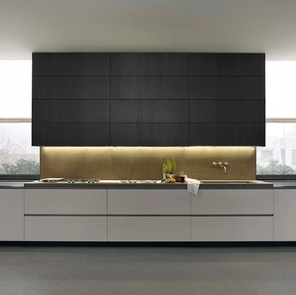 My Planet linear design kitchen in lacquered and wood finish by Poliform