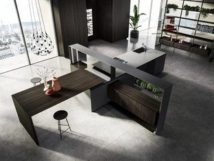 Design Kitchen with Nautilia 05 Island in Fenix NTM Bromo Grey and Smoked Oak by Arrital