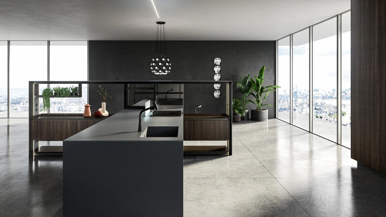 Design Kitchen with Nautilia 05 Island in Fenix NTM Bromo Grey and Smoked Oak by Arrital