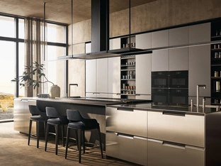 Design Kitchen in Lacquered with Steel Island Shape by Poliform