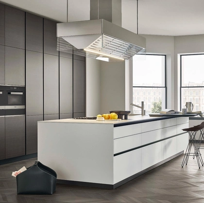 Bronze Metallic Lacquered Design Kitchen with White Twelve Glass Island by Poliform