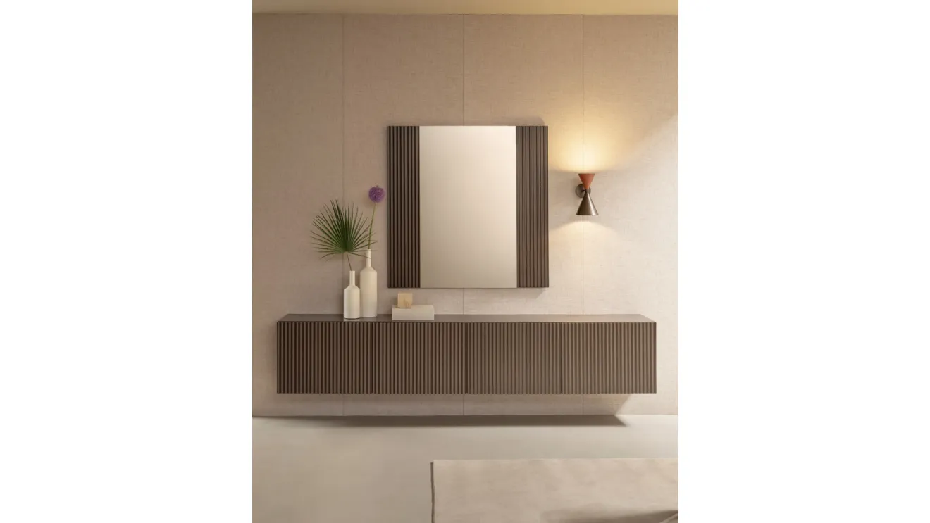 Onda Mirror with fluted wooden frame by Riflessi