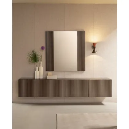 Onda Mirror with fluted wooden frame by Riflessi