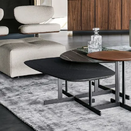 Stackable Kumo coffee tables in wood or marble by Bonaldo.