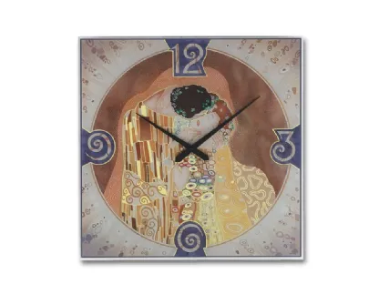 Tempered crystal clock with artistic screen printing Il Bacio by Adriani and Rossi