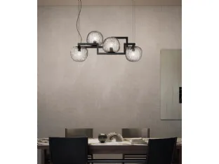 Globose pendant lamp in metal and glass by Vistosi