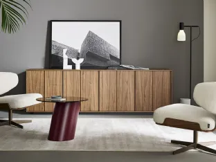 Design armchair Olos in fabric and wood by Bonaldo.