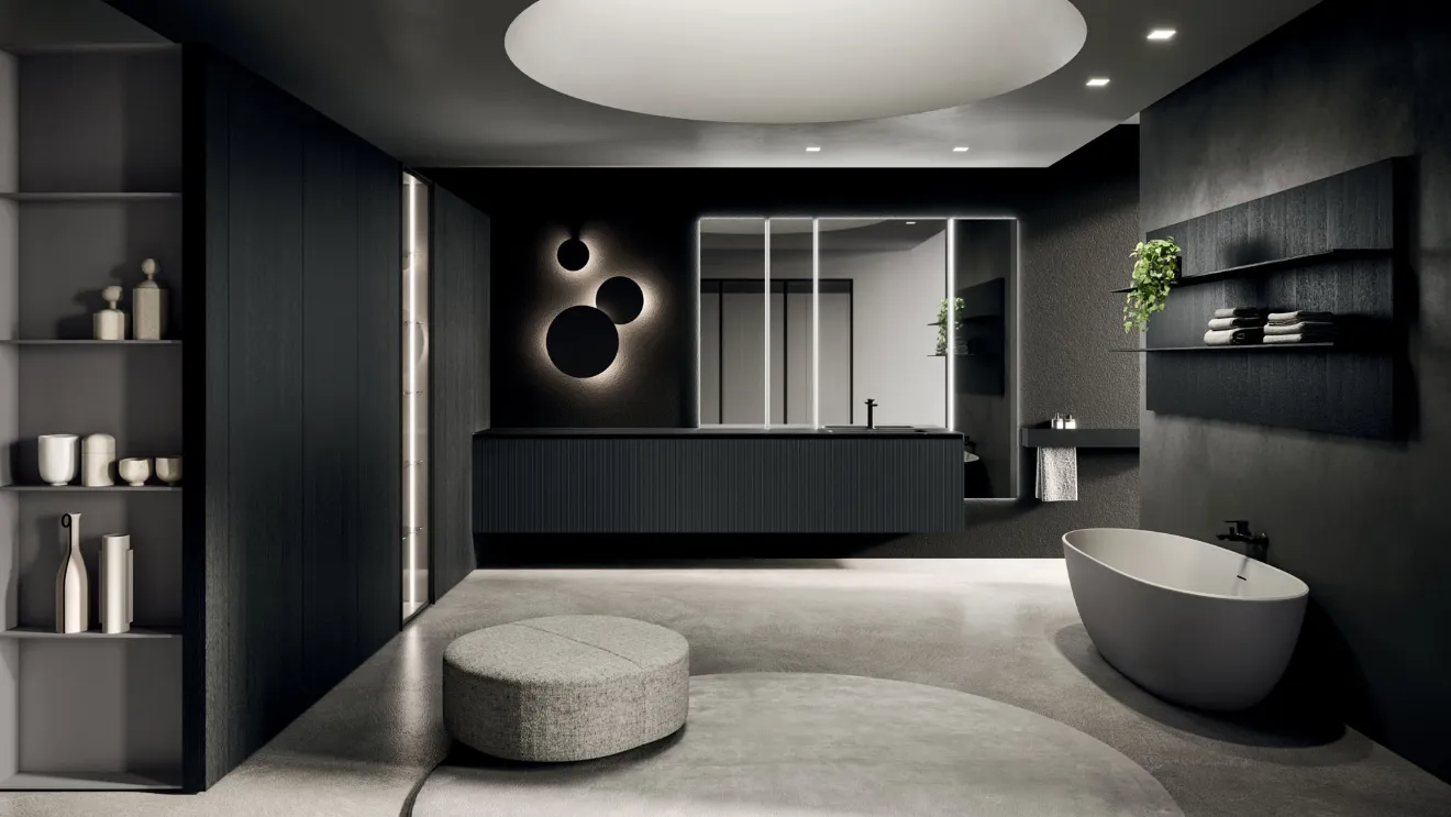 360Gradi 07 Wall-Mounted Bathroom Cabinet in Black Lacquered Oak by Arrital