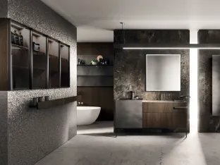 Floor-standing Bathroom Cabinet Lympha 02 in Oak and Oxidized Lacquered by Arrital