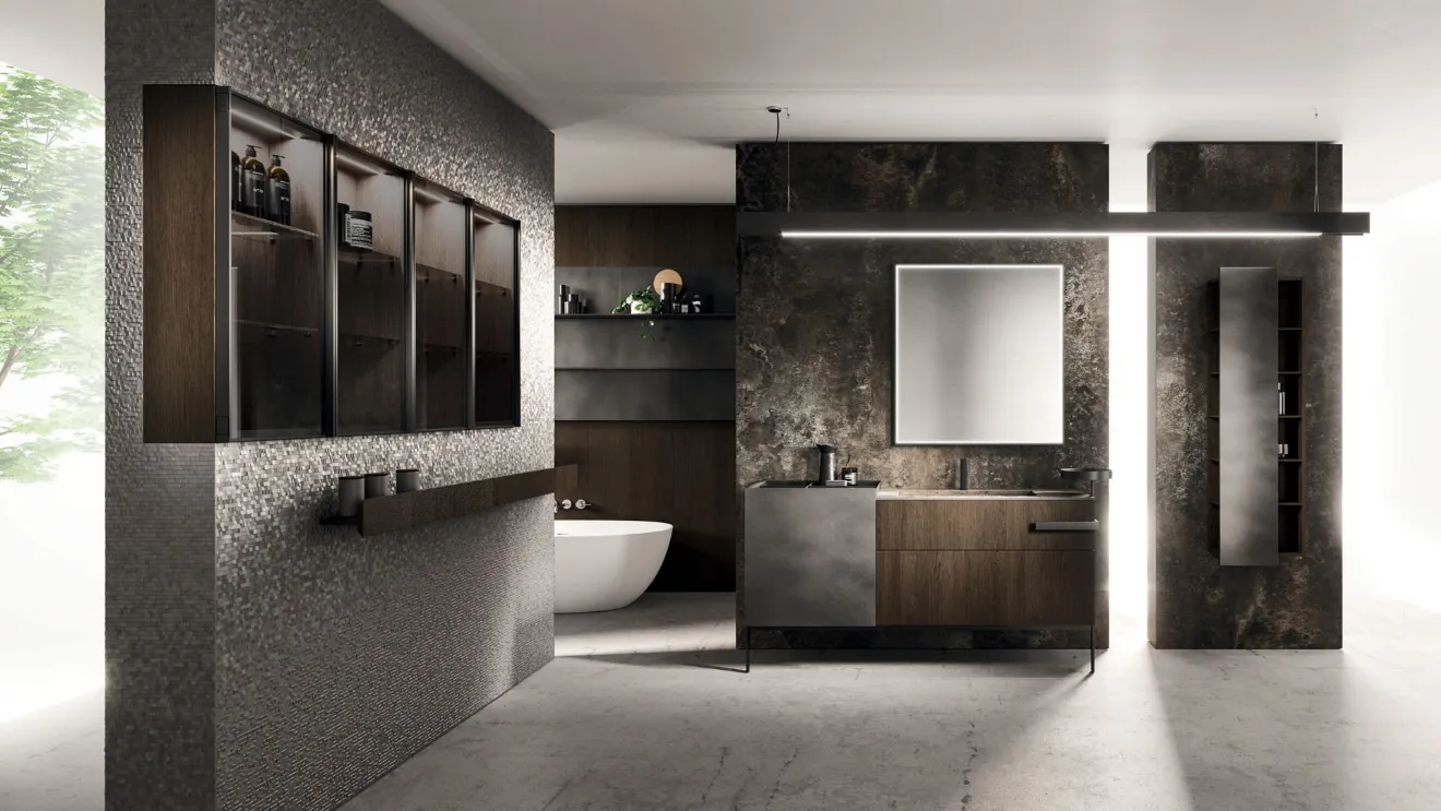 Floor-standing Bathroom Cabinet Lympha 02 in Oak and Oxidized Lacquered by Arrital