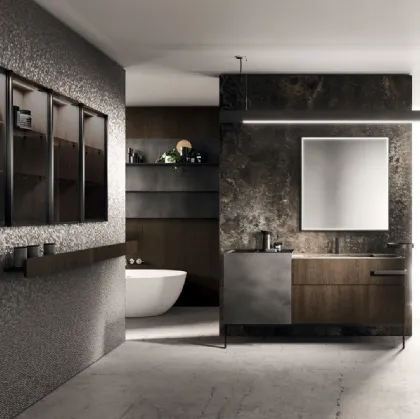 Floor-standing Bathroom Cabinet Lympha 02 in Oak and Oxidized Lacquered by Arrital