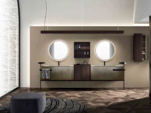 Bathroom Cabinet Lympha_Concept_06 in oxidized lacquered brass and thermally treated eucalyptus by Altamarea