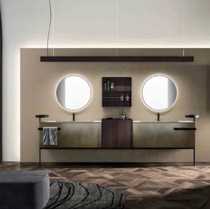 Bathroom Cabinet Lympha_Concept_06 in oxidized lacquered brass and thermally treated eucalyptus by Altamarea
