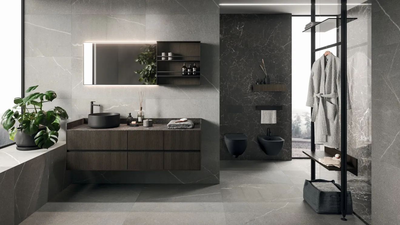 Wall-mounted Bathroom Cabinet Modo Project 09 in Cocoa Oak by Arrital
