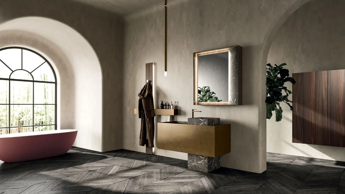 Floor-standing Bathroom Cabinet Must 02 in Metal Bronze Lacquer and Arrital Marble
