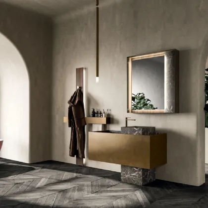 Floor-standing Bathroom Cabinet Must 02 in Metal Bronze Lacquer and Arrital Marble