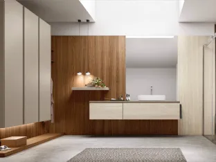 Suspended bathroom furniture Shape 18 in travertine laminam by Arcom.