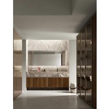 Suspended bathroom cabinet Shape 20 in walnut by Arcom.