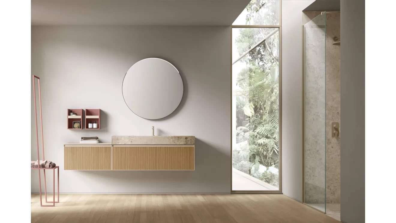 Wall-mounted bathroom cabinet Shape 21 in oak by Arcom