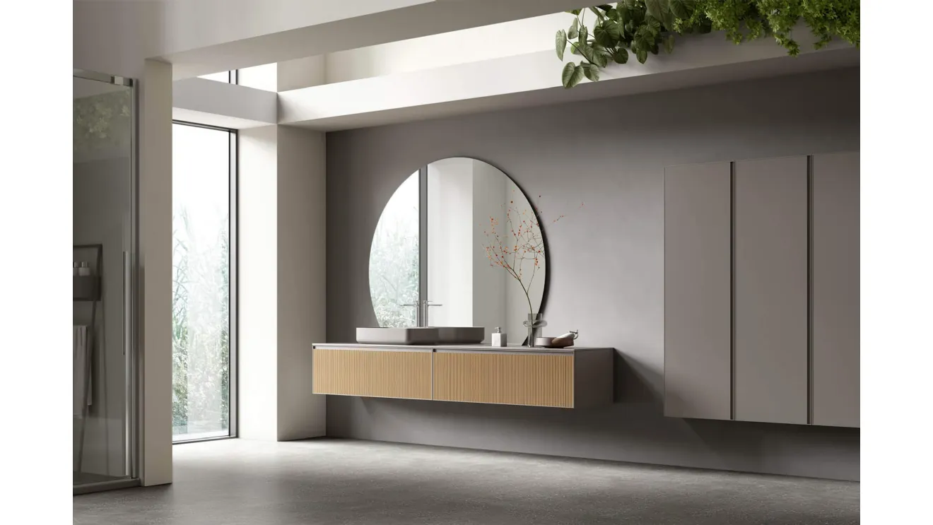 Suspended bathroom cabinet Shape 23 in oak by Arcom