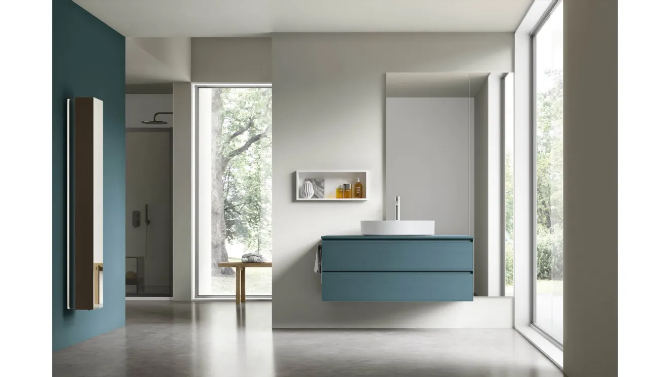 Suspended bathroom cabinet Shape 29 in octane lacquered oak by Arcom
