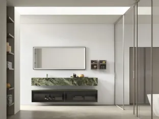 Suspended glass bathroom cabinet with Shape 34 gres sink by Arcom.